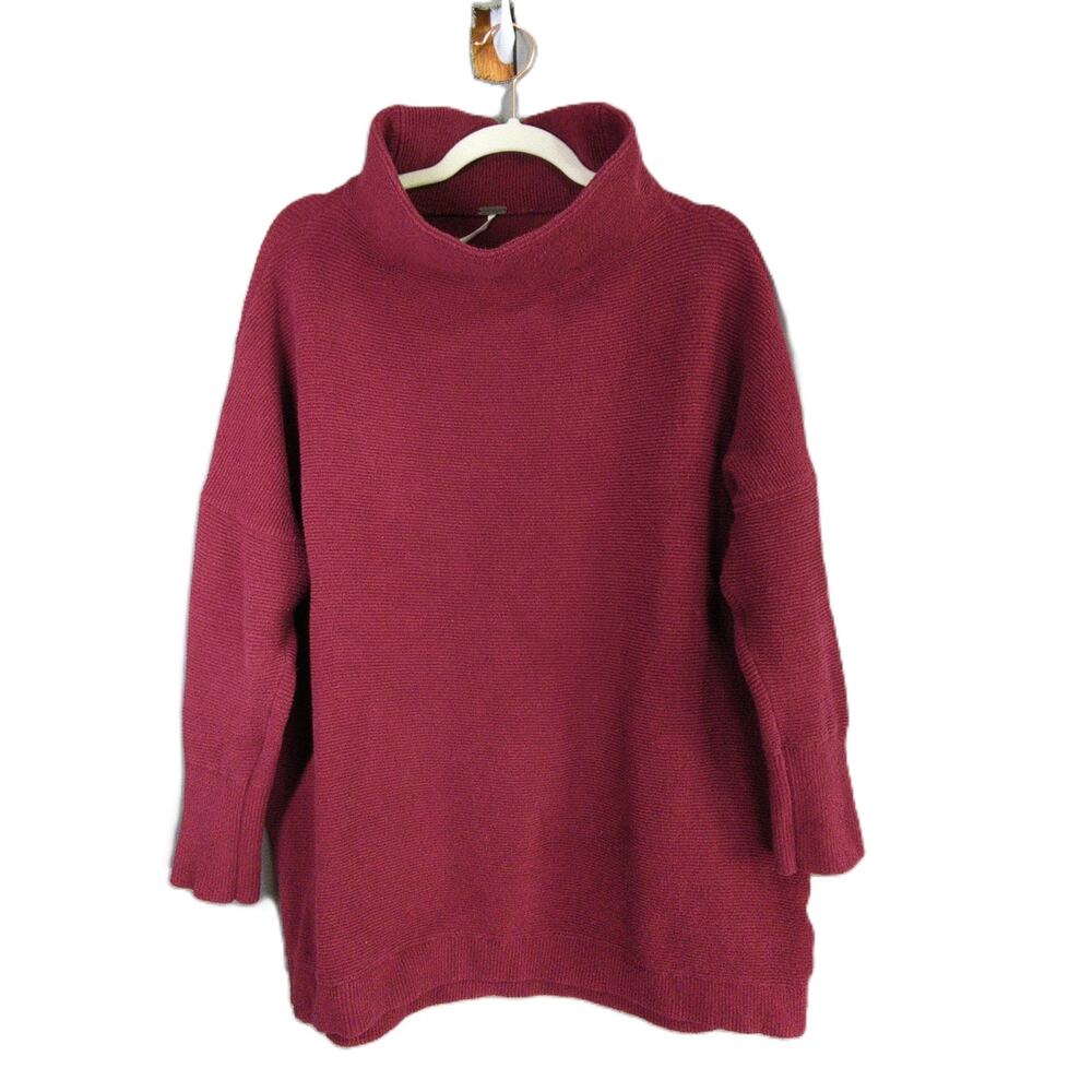 Free People Ottoman Slouchy Tunic Sweater Womens M‎ Purple Oversized Mock Neck